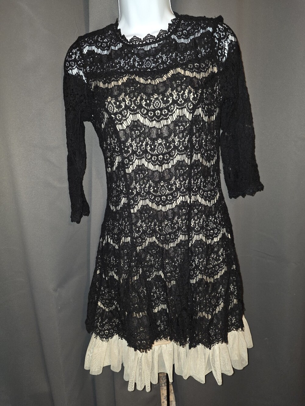 Maurices Black Lace Mini Dress with Cream Hem